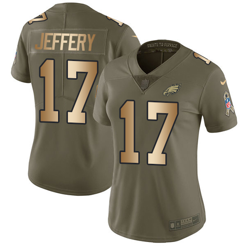 Nike Eagles #17 Alshon Jeffery Olive/Gold Women's Stitched NFL Limited Salute to Service Jersey - Click Image to Close